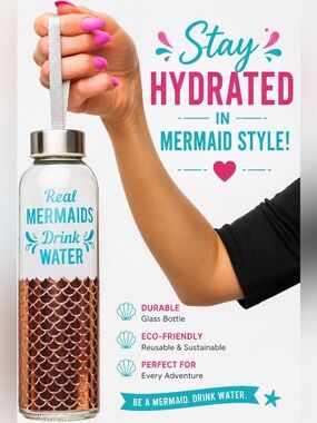 BigMouth Inc. Mermaids Glass Water Bottle, Novelty Water Bottle, 20 Oz